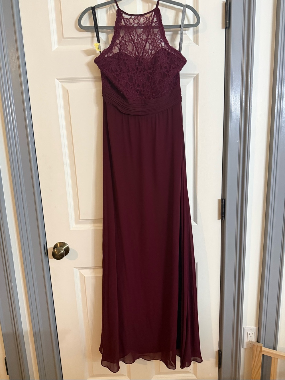 Bill Levkoff Burgundy Lace Halter Maxi Dress